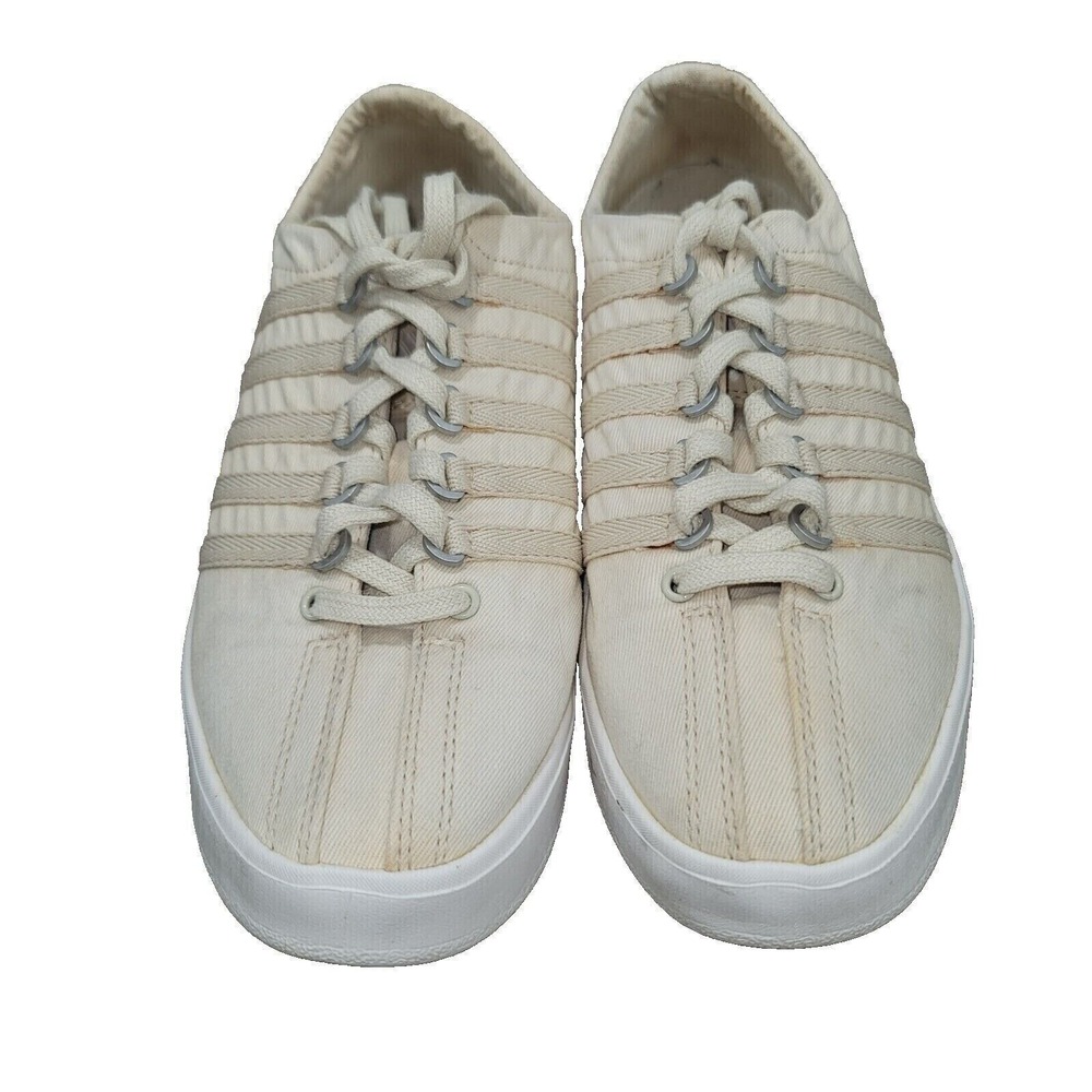 K-Swiss Women Platform Sneakers Sz 6 Ivory Canvas Lace Up Shoes Chunky Y2K Retro
